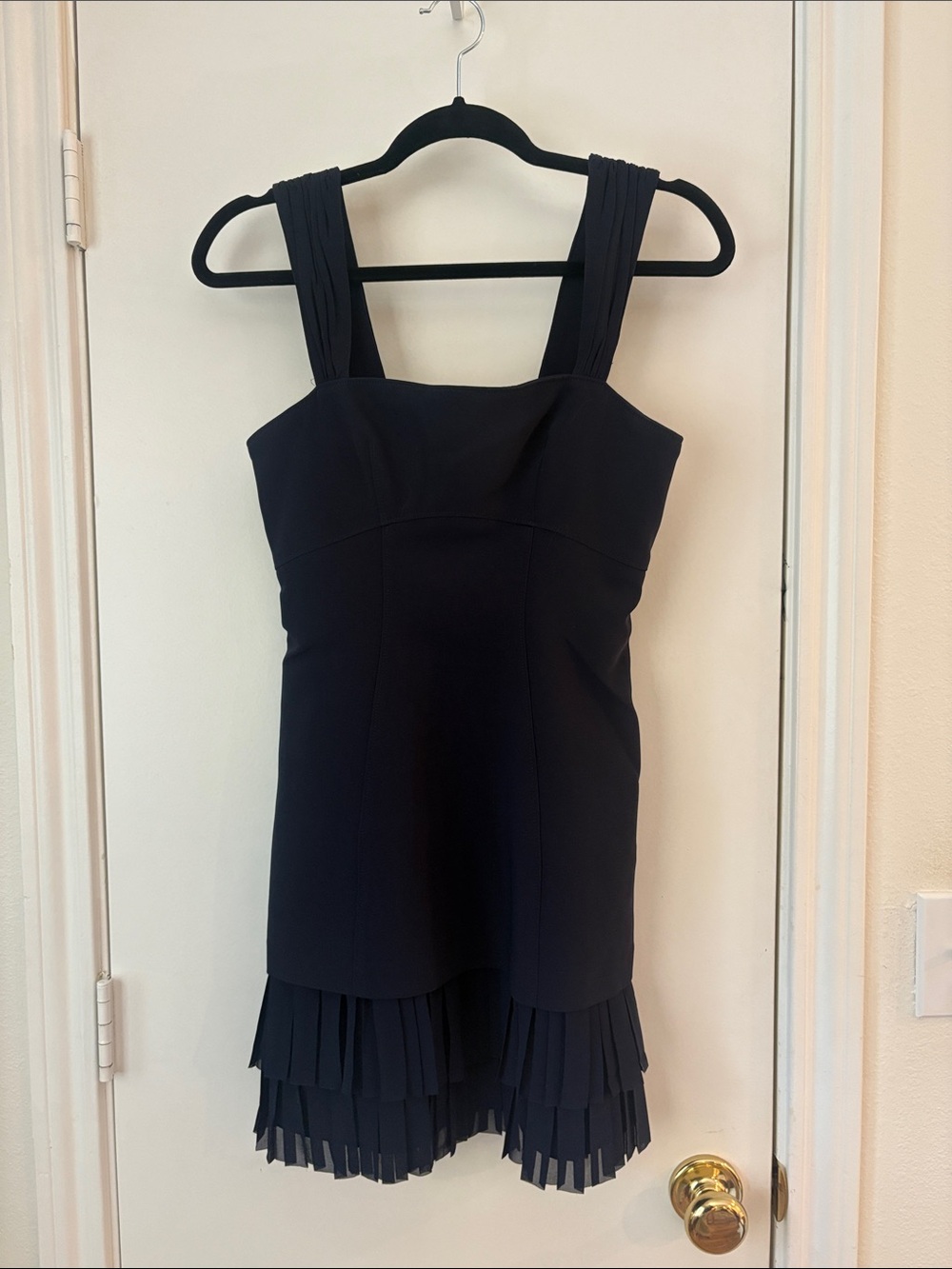 Cinq á Sept Navy Sleeveless Dress with Tiered Pleated Hem